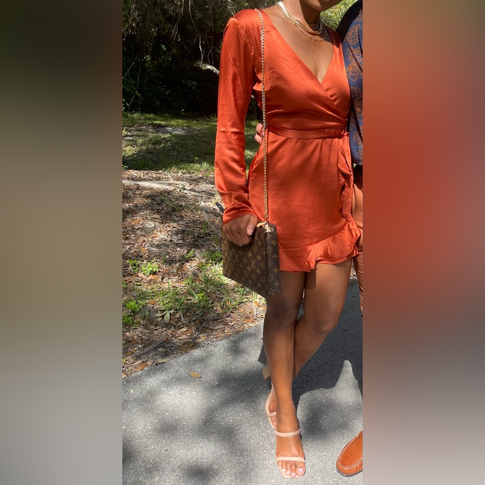 Long sleeve mini satin dress